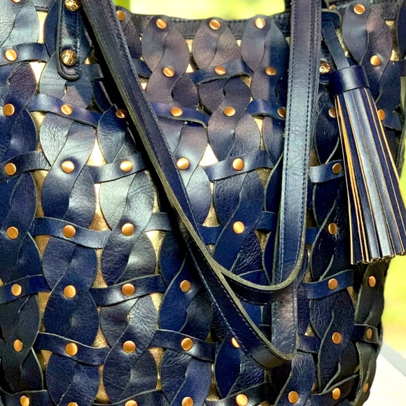 PATRICIA NASH Navy Leather Twisted Braid Mizzana Tote NWT - Picture 5 of 11
